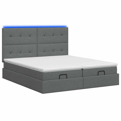 Ottoman Bed met Matrassen en LED Donkergrijs 200 x 200 cm Stof