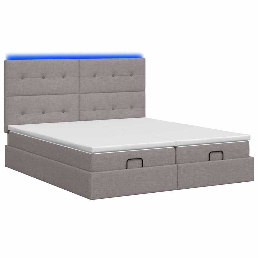 Ottoman Bed met Matrassen en LED Taupe 200 x 200 cm Stof
