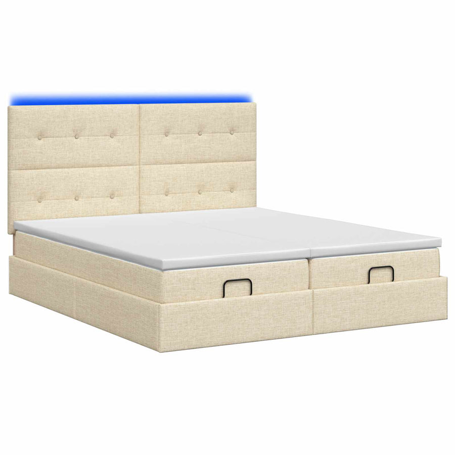 Ottoman Bed met Matrassen en LED Crèmekleurig 200 x 200 cm Stof