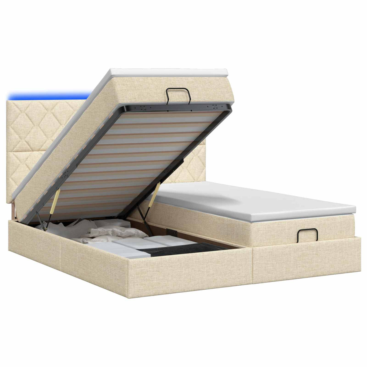 Ottoman Bed met Matrassen en LED Crèmekleurig 160 x 200 cm Stof