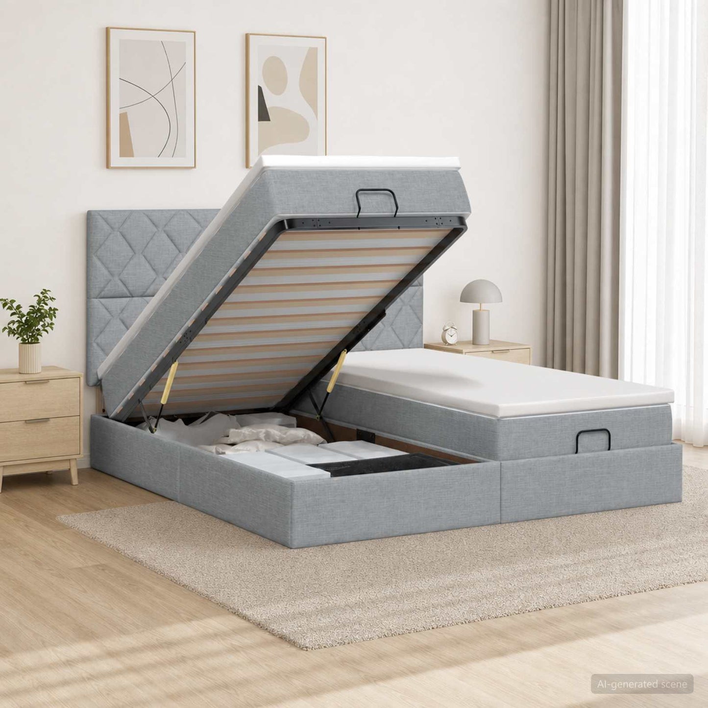 Ottoman Bed met Matrassen en LED Lichtgrijs 180 x 200 cm Stof