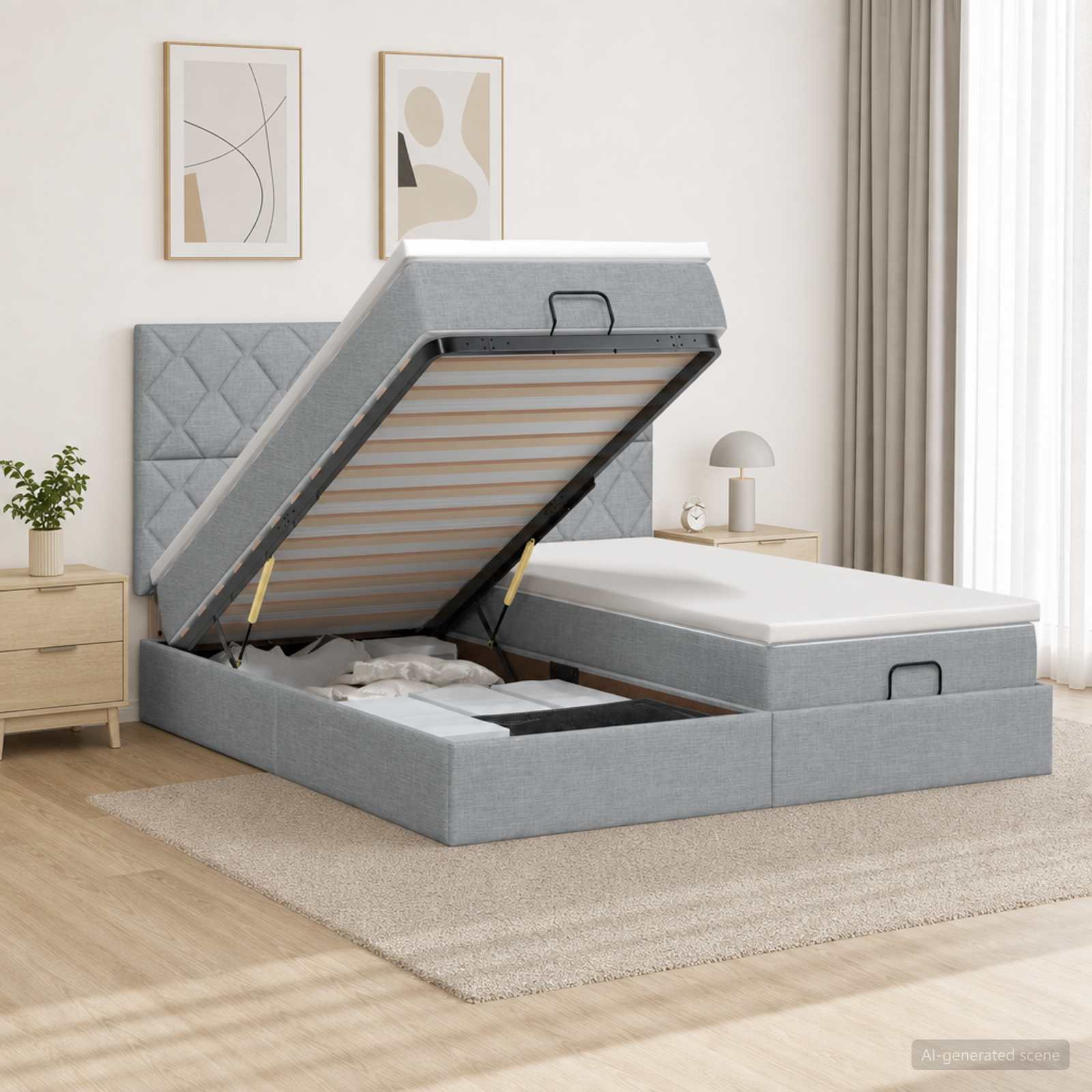 Ottoman Bed met Matrassen en LED Lichtgrijs 180 x 200 cm Stof