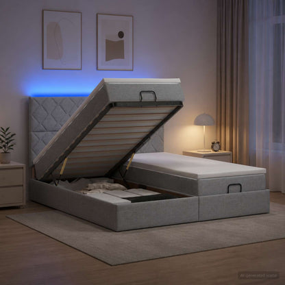 Ottoman Bed met Matrassen en LED Lichtgrijs 180 x 200 cm Stof