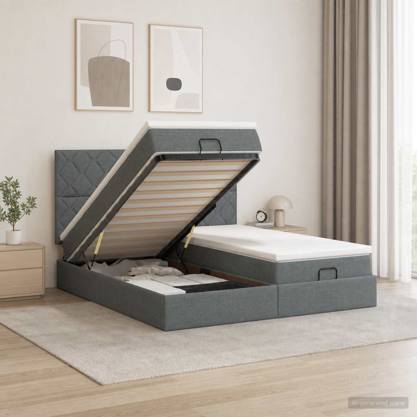 Ottoman bed met matras met hoofdeinde 2 st Donkergrijs Stof