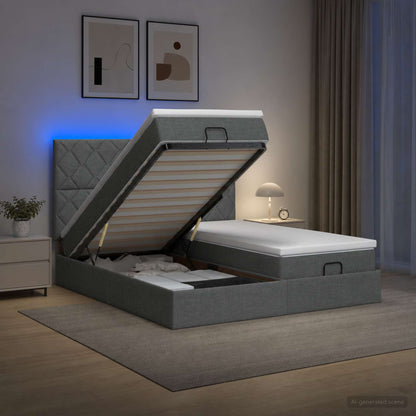 Ottoman Bed met Matrassen en LED Donkergrijs 160 x 200 cm Stof
