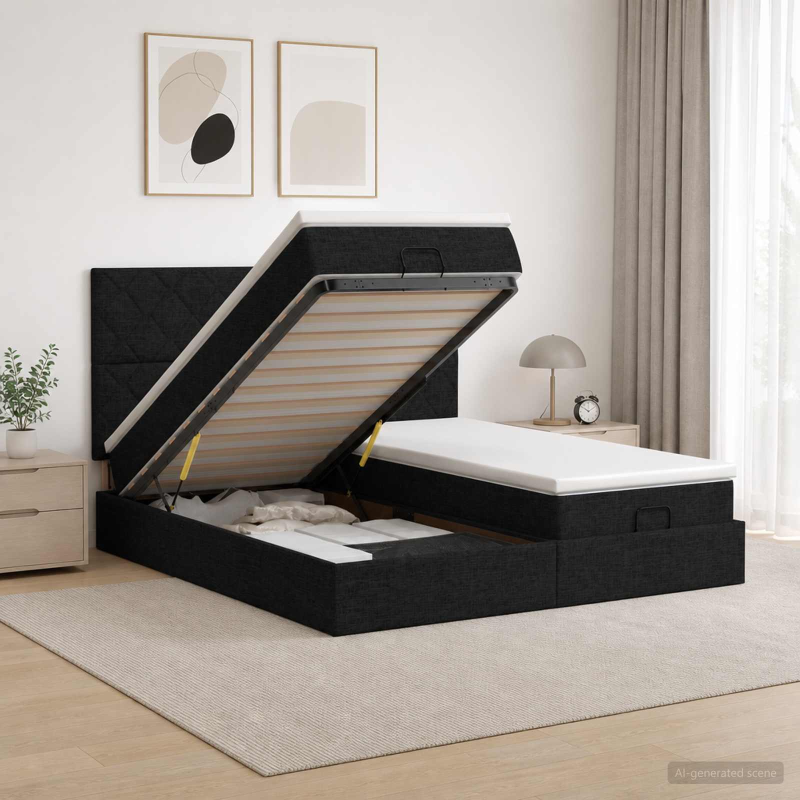 Ottoman Bed met Matrassen en LED Zwart 160 x 200 cm Stof