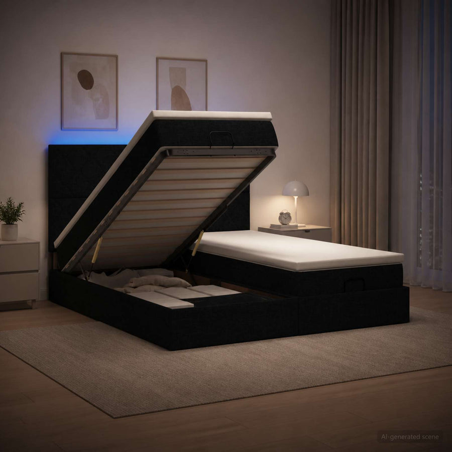 Ottoman Bed met Matrassen en LED Zwart 160 x 200 cm Stof