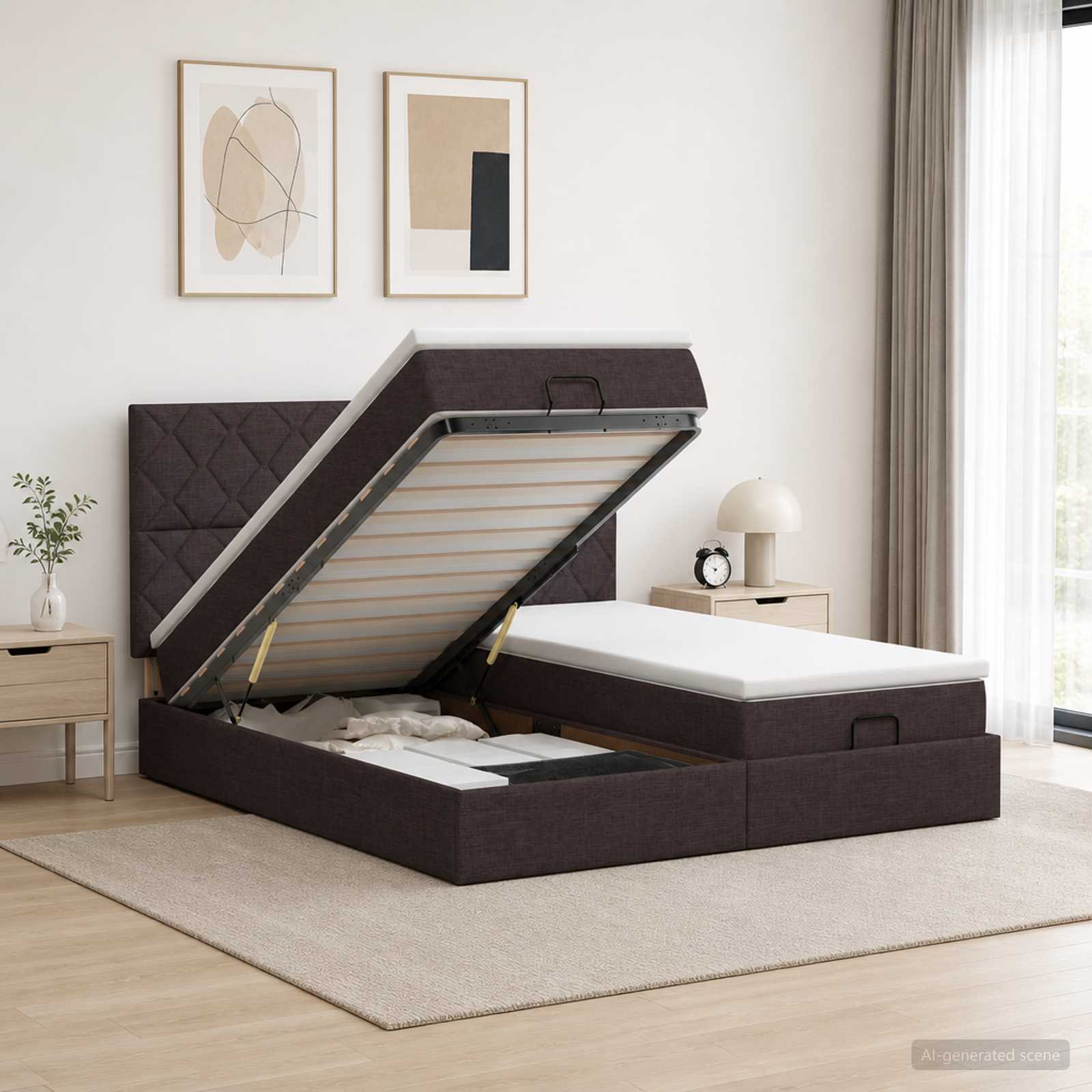 Ottoman bed met matras met hoofdeinde 2 st Donkerbruin Stof