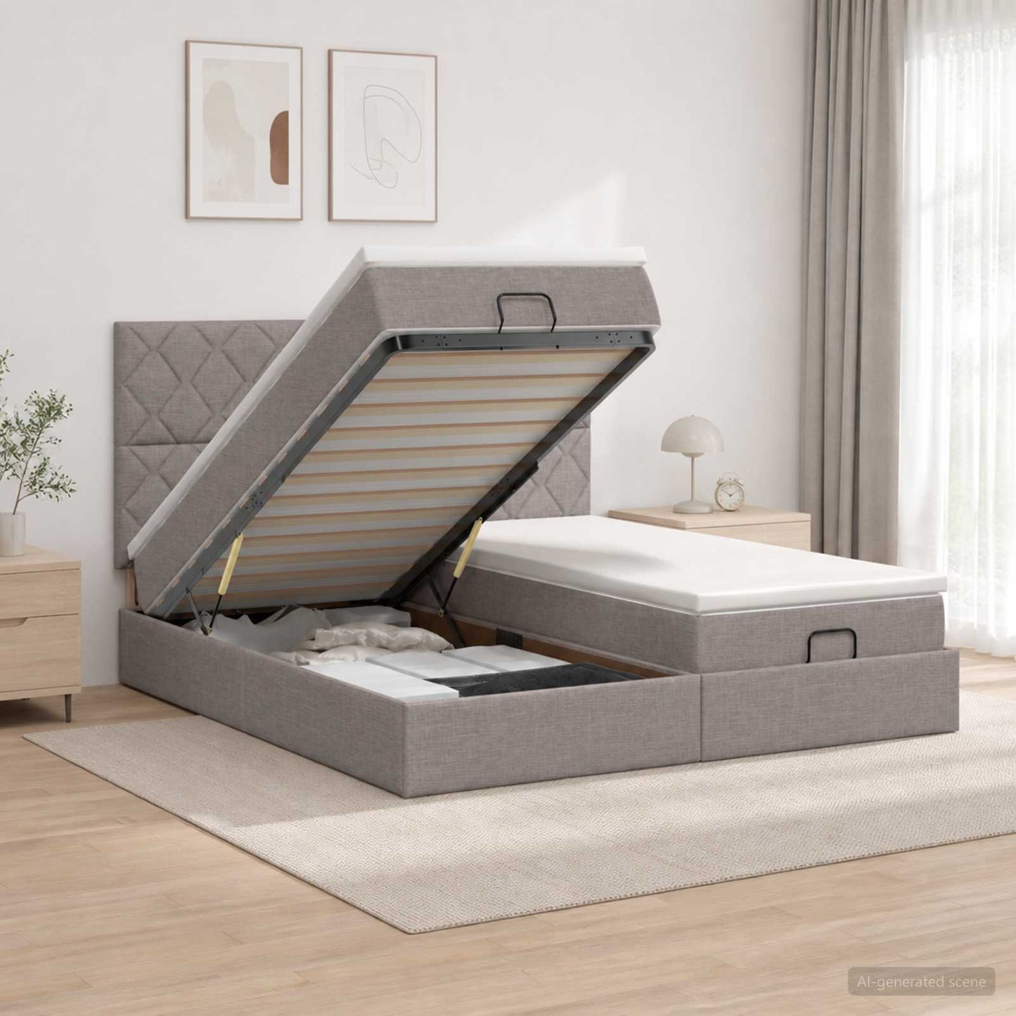 Ottoman Bed met Matrassen en LED Taupe 180 x 200 cm Stof