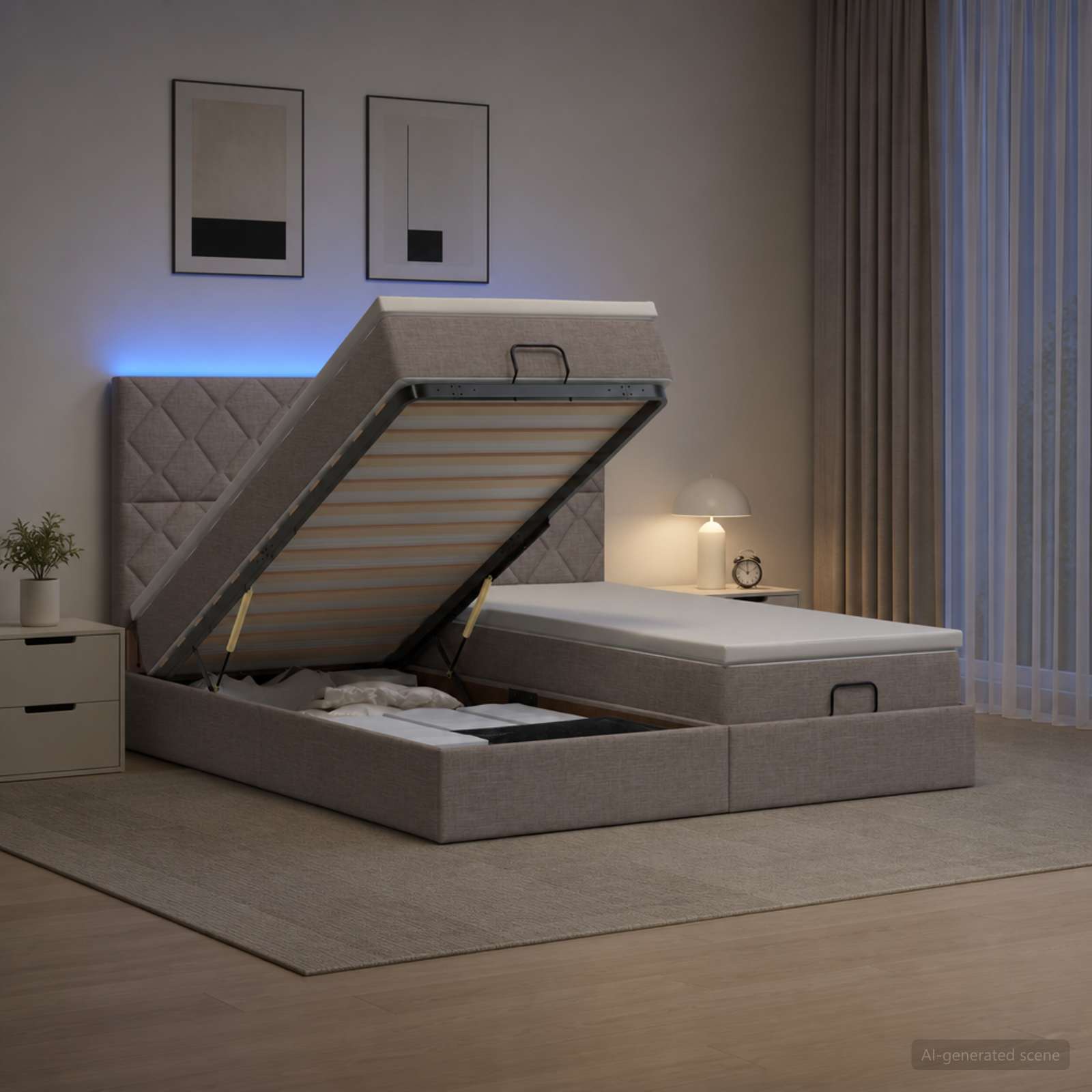 Ottoman Bed met Matrassen en LED Taupe 160 x 200 cm Stof