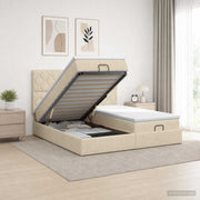 Ottoman bed 180x200 cm crème met matras en LED