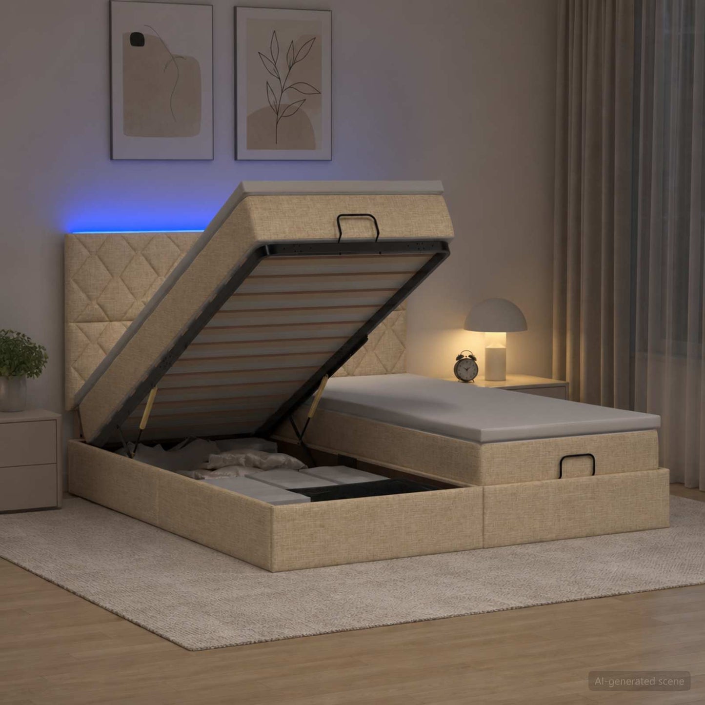 Ottoman Bed met Matrassen en LED Crèmekleurig 180 x 200 cm Stof