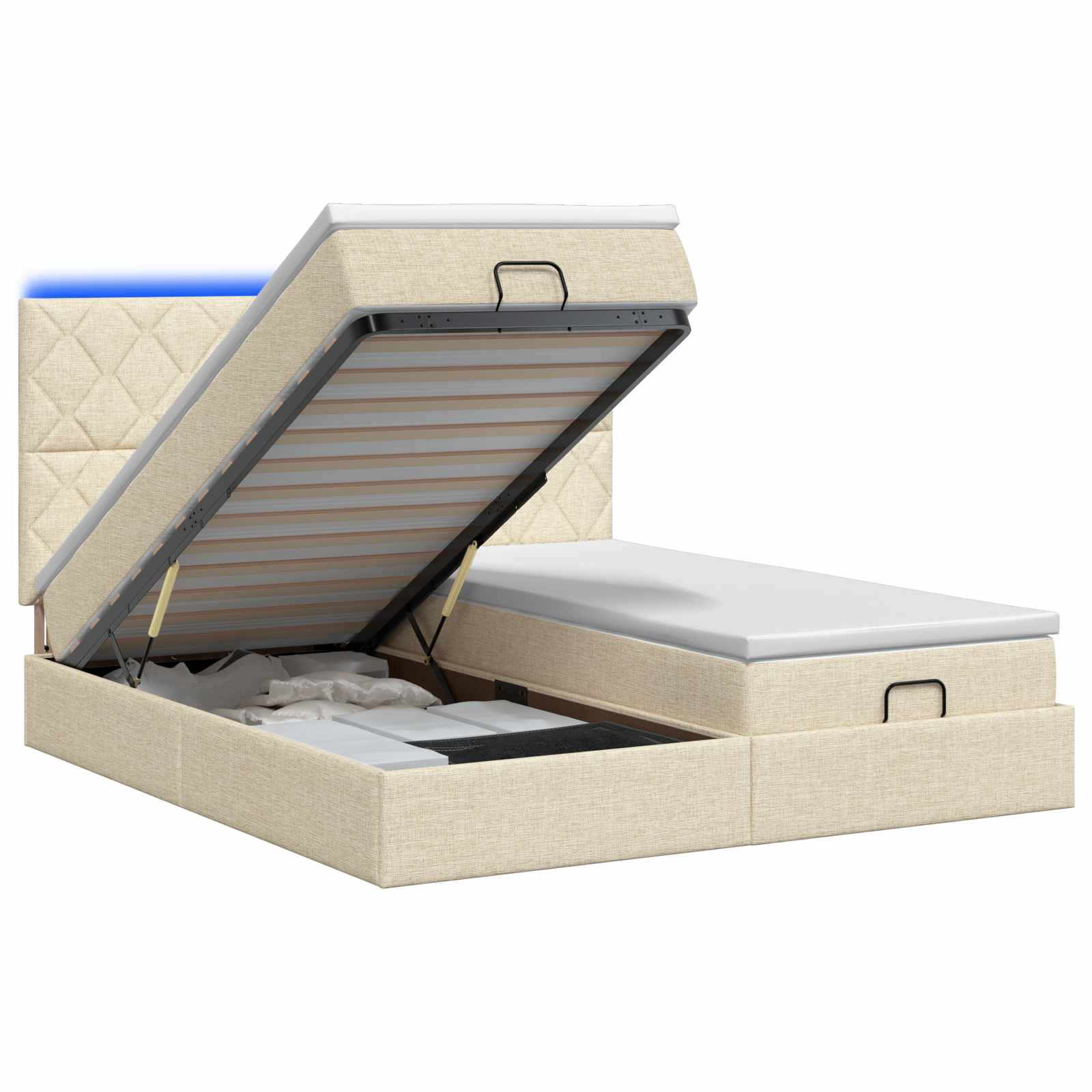 Ottoman Bed met Matrassen en LED Crèmekleurig 180 x 200 cm Stof