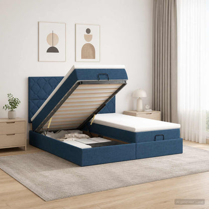 Ottoman bed met matras met hoofdeinde 2 st Blauw Stof