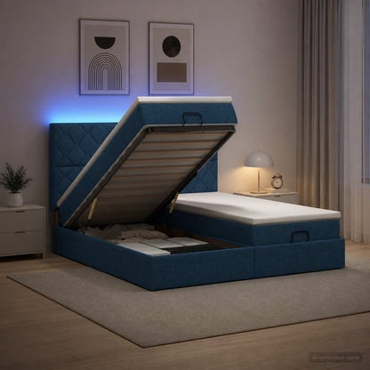 Ottoman Bed met Matrassen en LED Blauw 180 x 200 cm Stof
