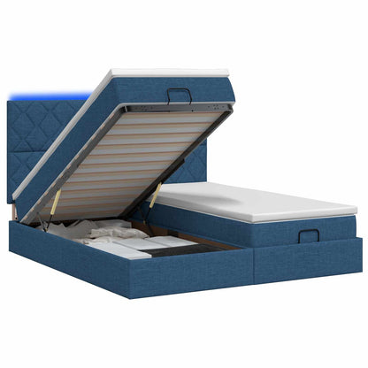 Ottoman Bed met Matrassen en LED Blauw 180 x 200 cm Stof