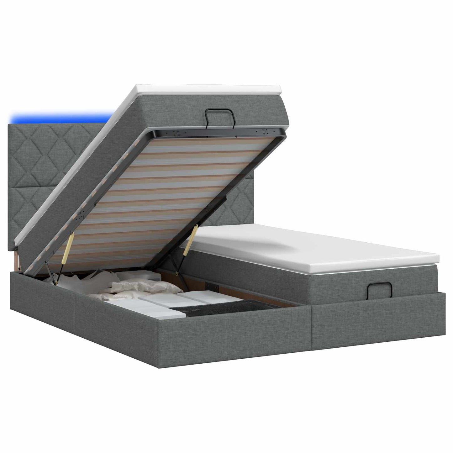 Ottoman Bed met Matrassen en LED Donkergrijs 200 x 200 cm Stof