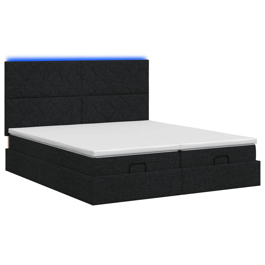 Ottoman Bed met Matrassen en LED Zwart 200 x 200 cm Stof