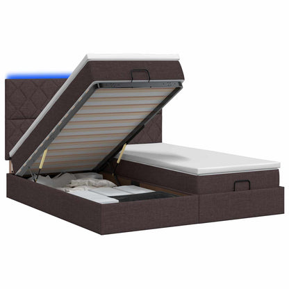 Ottoman Bed met Matrassen en LED Donkerbruin 200 x 200 cm Stof