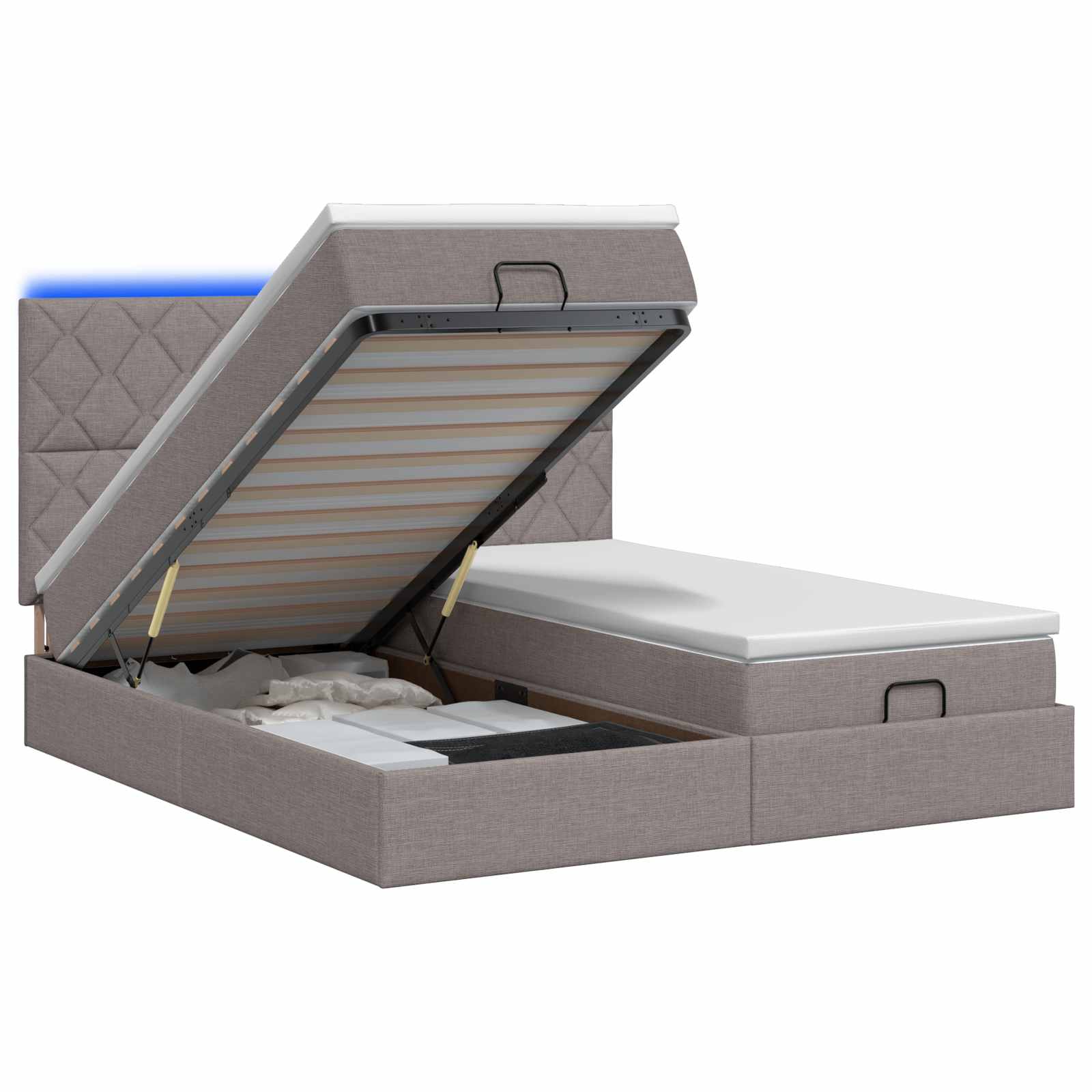 Ottoman Bed met Matrassen en LED Taupe 200 x 200 cm Stof