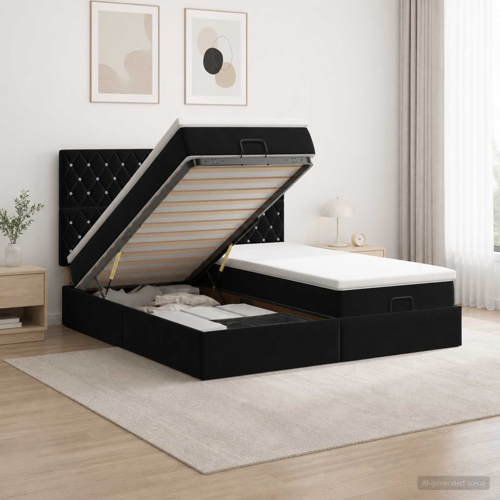 Ottoman bed met matras met hoofdeinde 2 st Zwart Fluweel