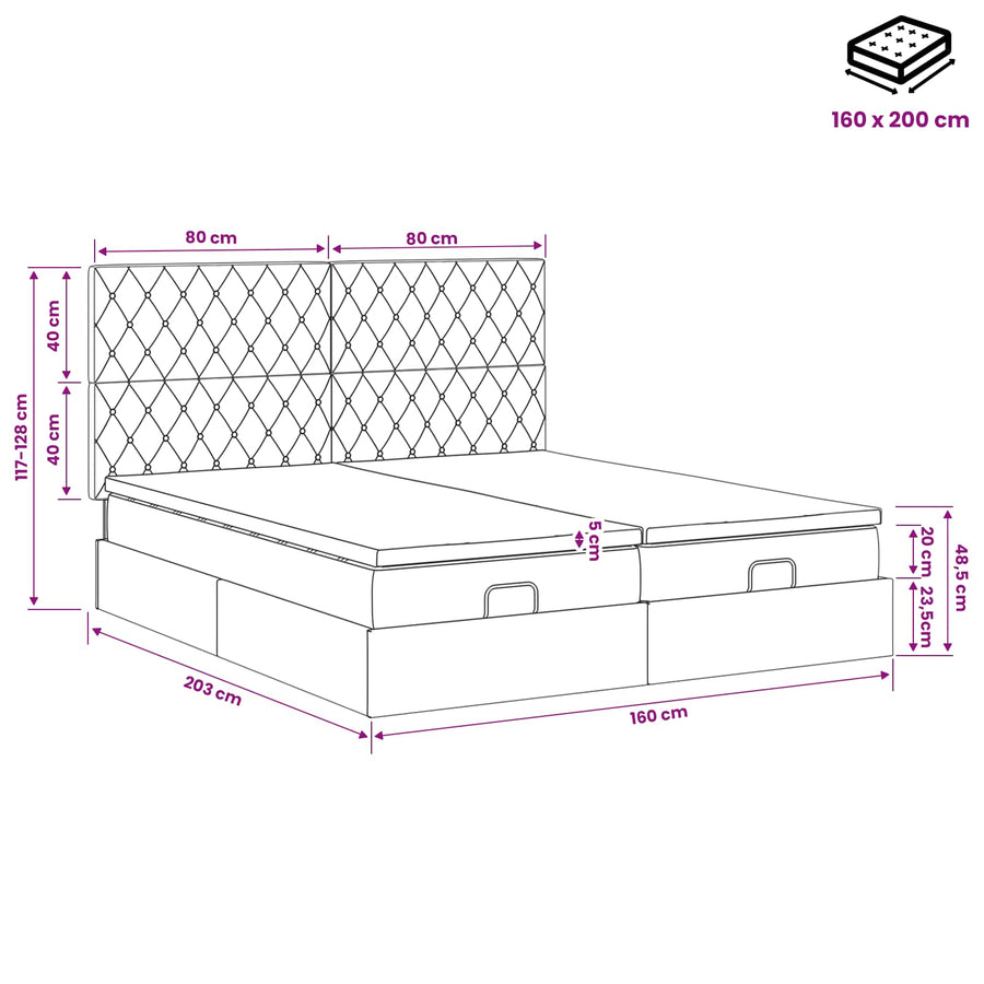 Ottoman Bed met Matrassen en LED Roze 160 x 200 cm fluweel