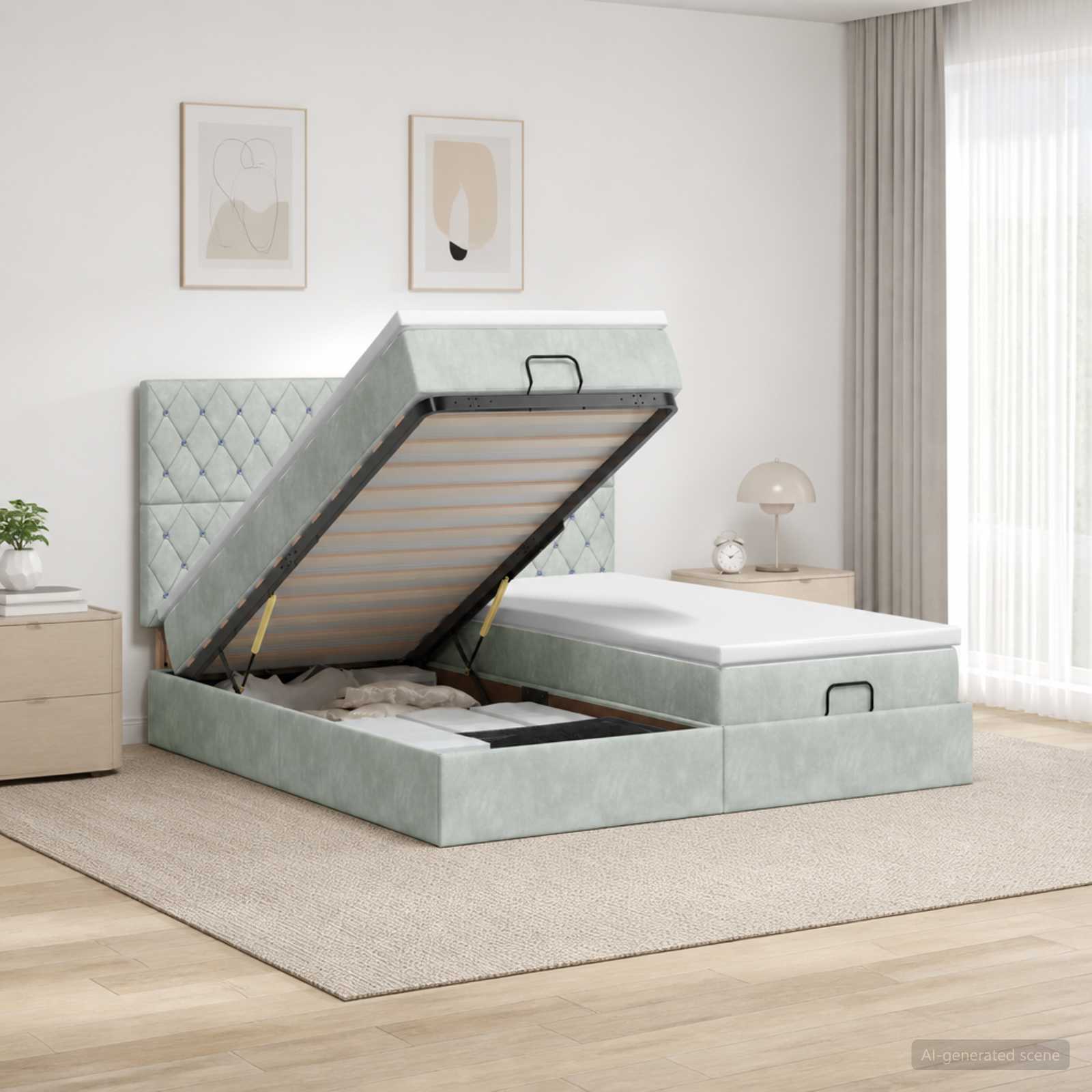 Ottoman Bed met Matrassen en LED Lichtgrijs 180 x 200 cm