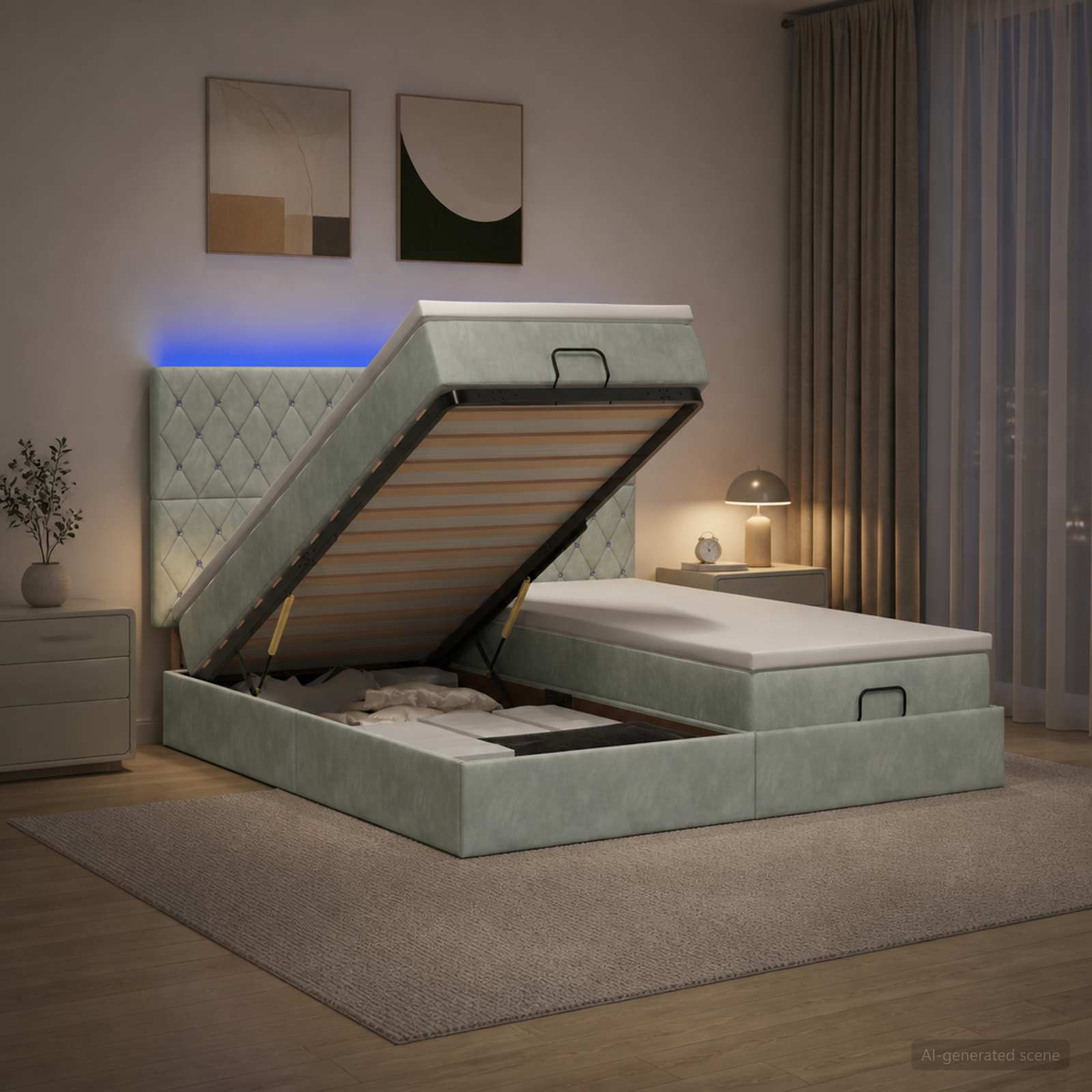 Ottoman Bed met Matrassen en LED Lichtgrijs 180 x 200 cm