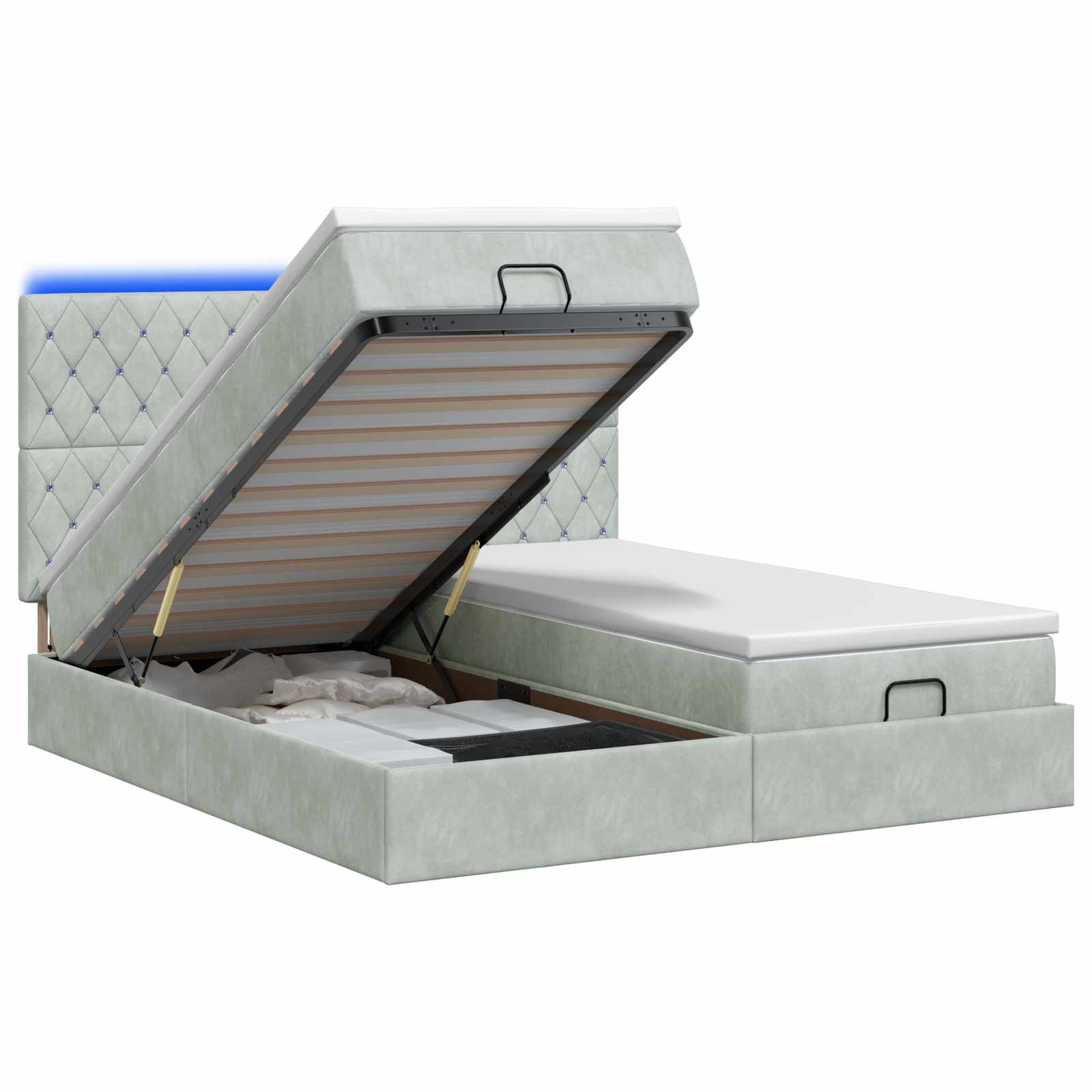 Ottoman Bed met Matrassen en LED Lichtgrijs 180 x 200 cm