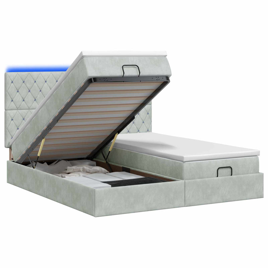 Ottoman Bed met Matrassen en LED Lichtgrijs 180 x 200 cm