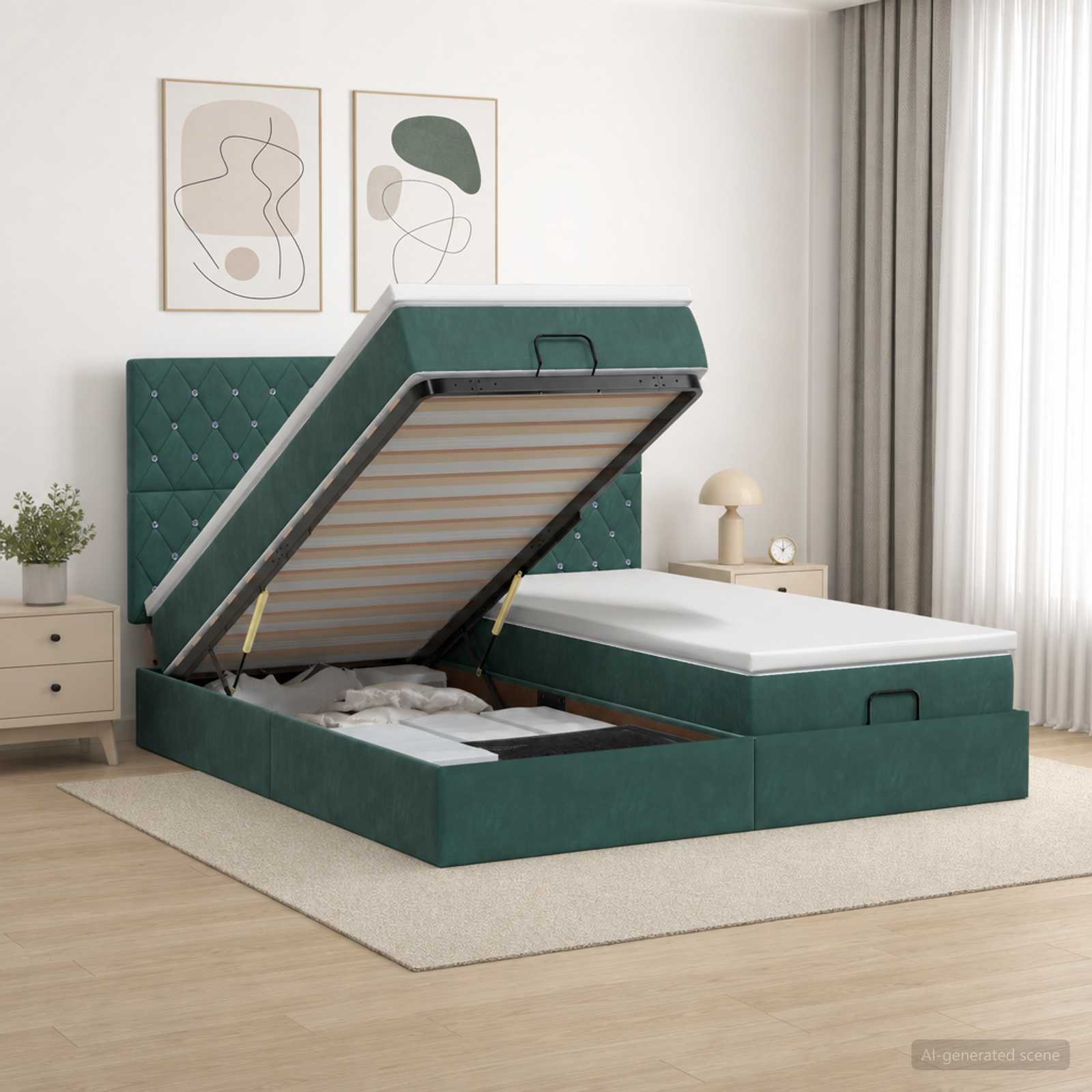 Ottoman bed met matras met hoofdeinde 2 st Donkergroen Fluweel