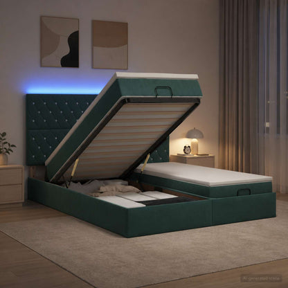 Ottoman Bed met Matrassen en LED Donkergroen 180 x 200 cm