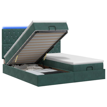 Ottoman Bed met Matrassen en LED Donkergroen 180 x 200 cm