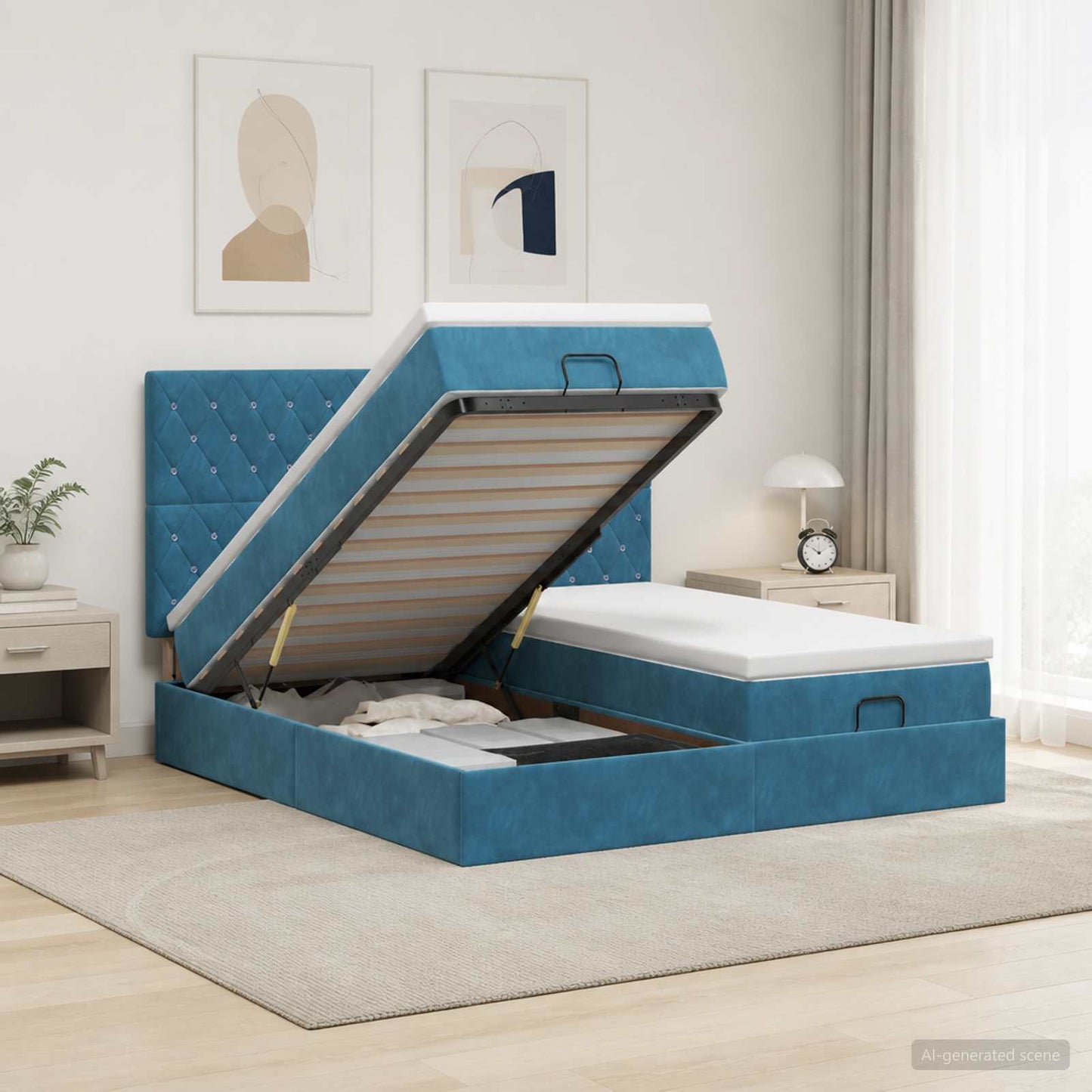 Ottoman Bed met Matrassen en LED Donkerblauw 160 x 200 cm