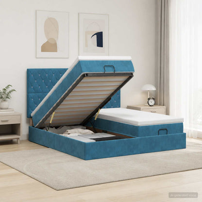 Ottoman Bed met Matrassen en LED Donkerblauw 200 x 200 cm