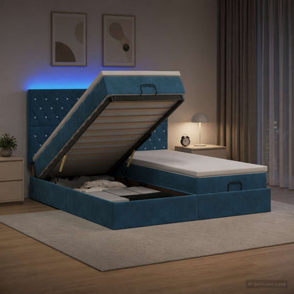 Ottoman Bed met Matrassen en LED Donkerblauw 160 x 200 cm