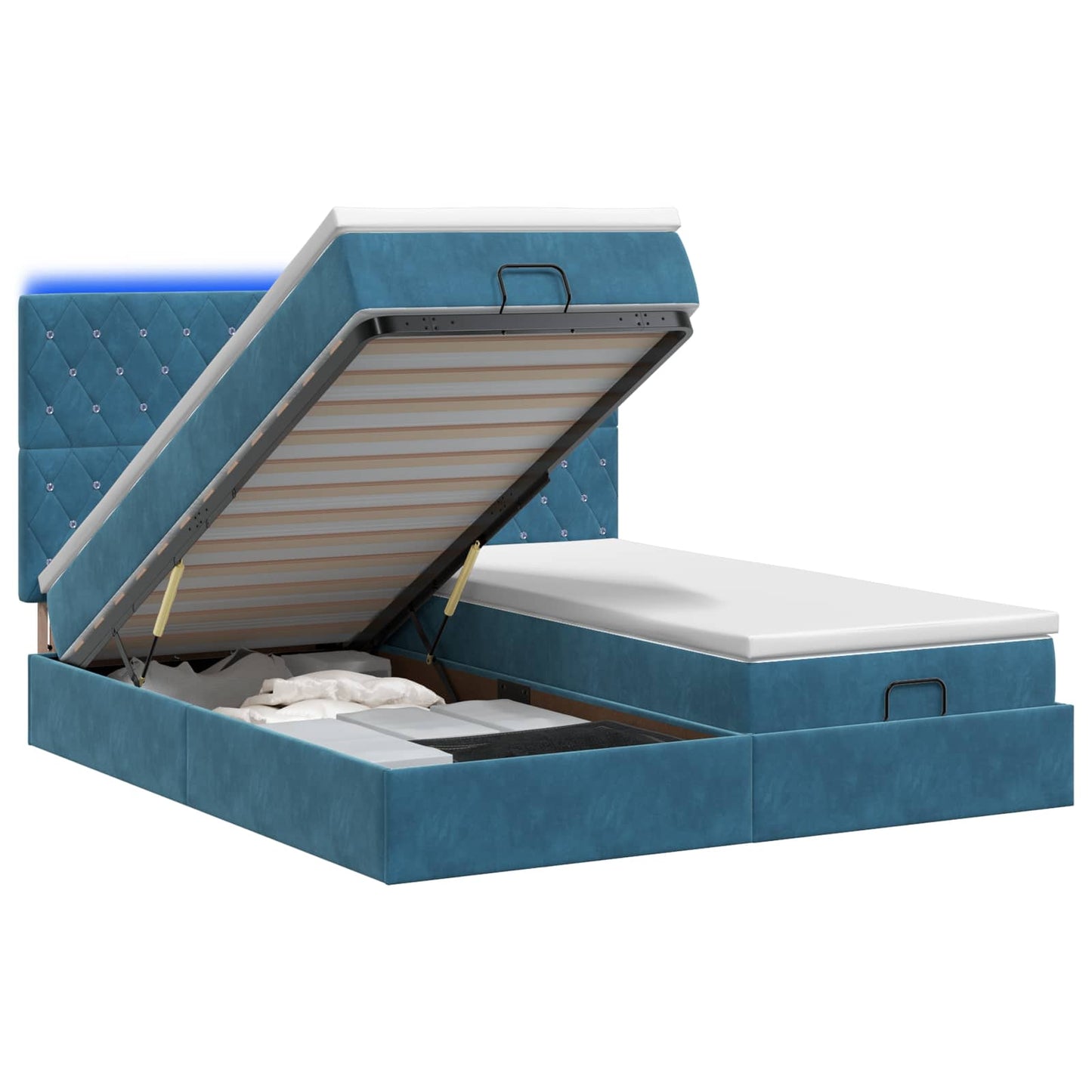 Ottoman Bed met Matrassen en LED Donkerblauw 180 x 200 cm