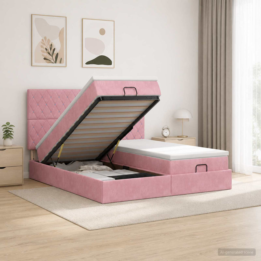 Ottoman Bed met Matrassen en LED Roze 160 x 200 cm fluweel