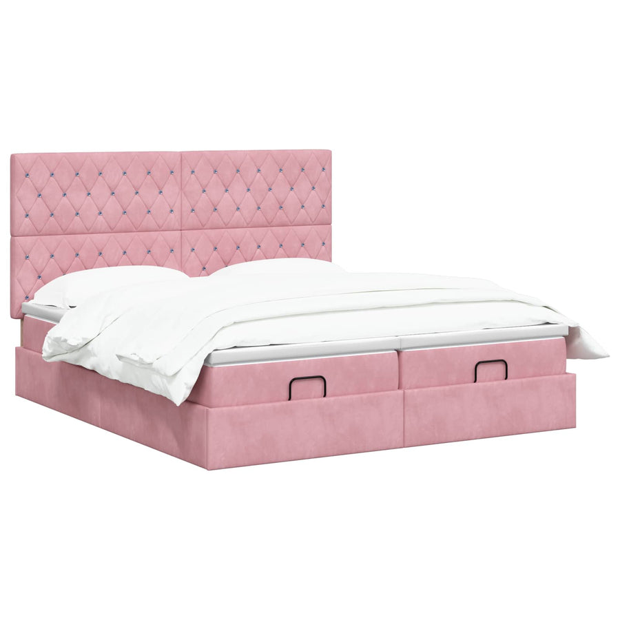 Ottoman Bed met Matrassen en LED Roze 180 x 200 cm fluweel
