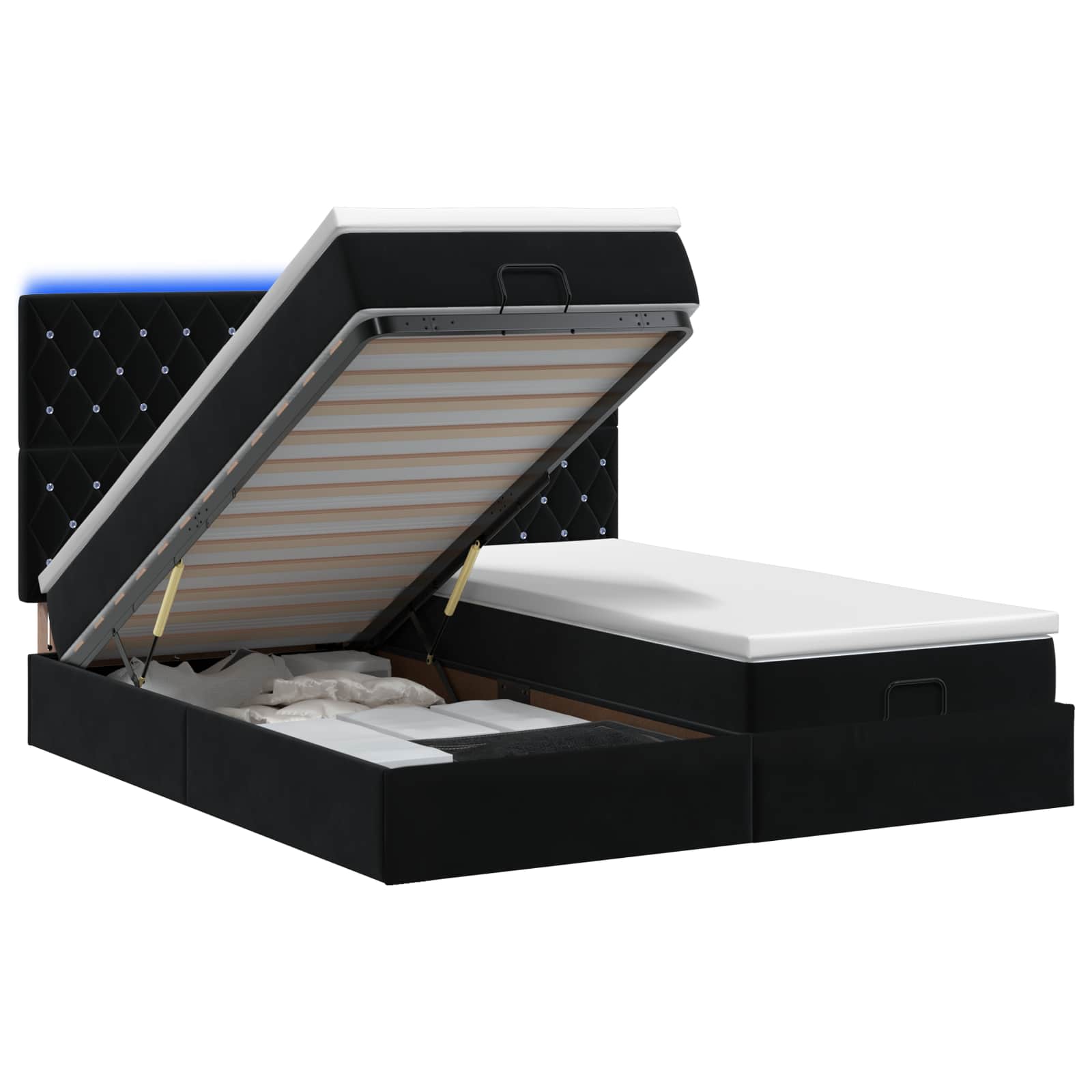 Ottoman Bed met Matrassen en LED Zwart 200 x 200 cm fluweel