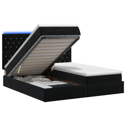Ottoman Bed met Matrassen en LED Zwart 200 x 200 cm fluweel