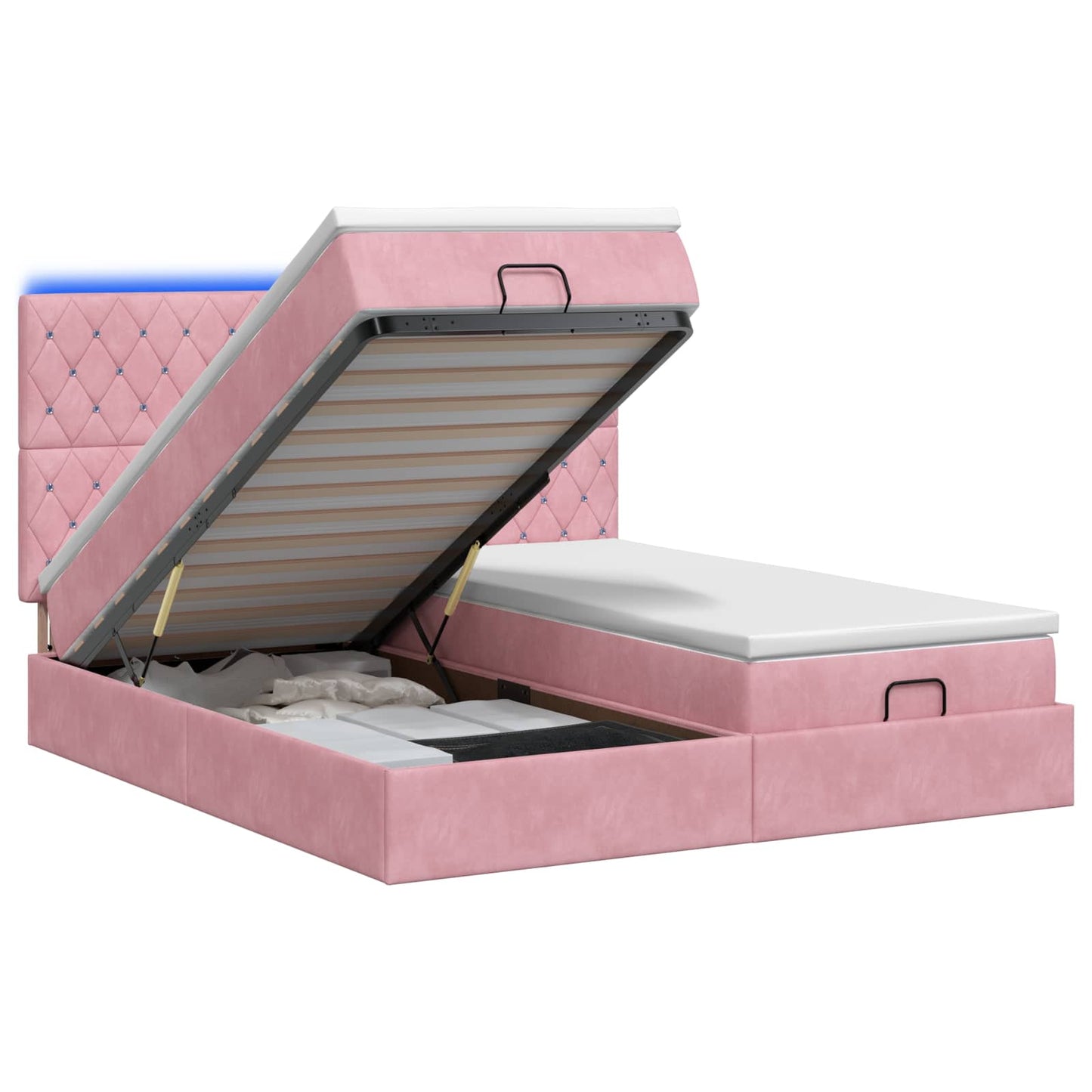 Ottoman Bed met Matrassen en LED Roze 200 x 200 cm fluweel