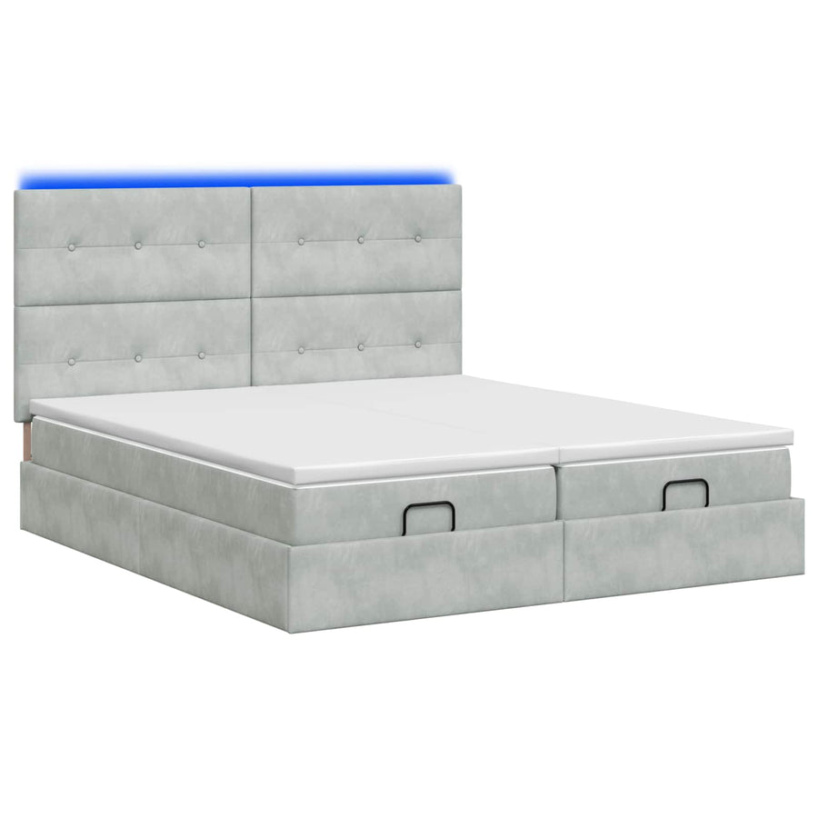 Ottoman Bed met Matrassen en LED Lichtgrijs 160 x 200 cm