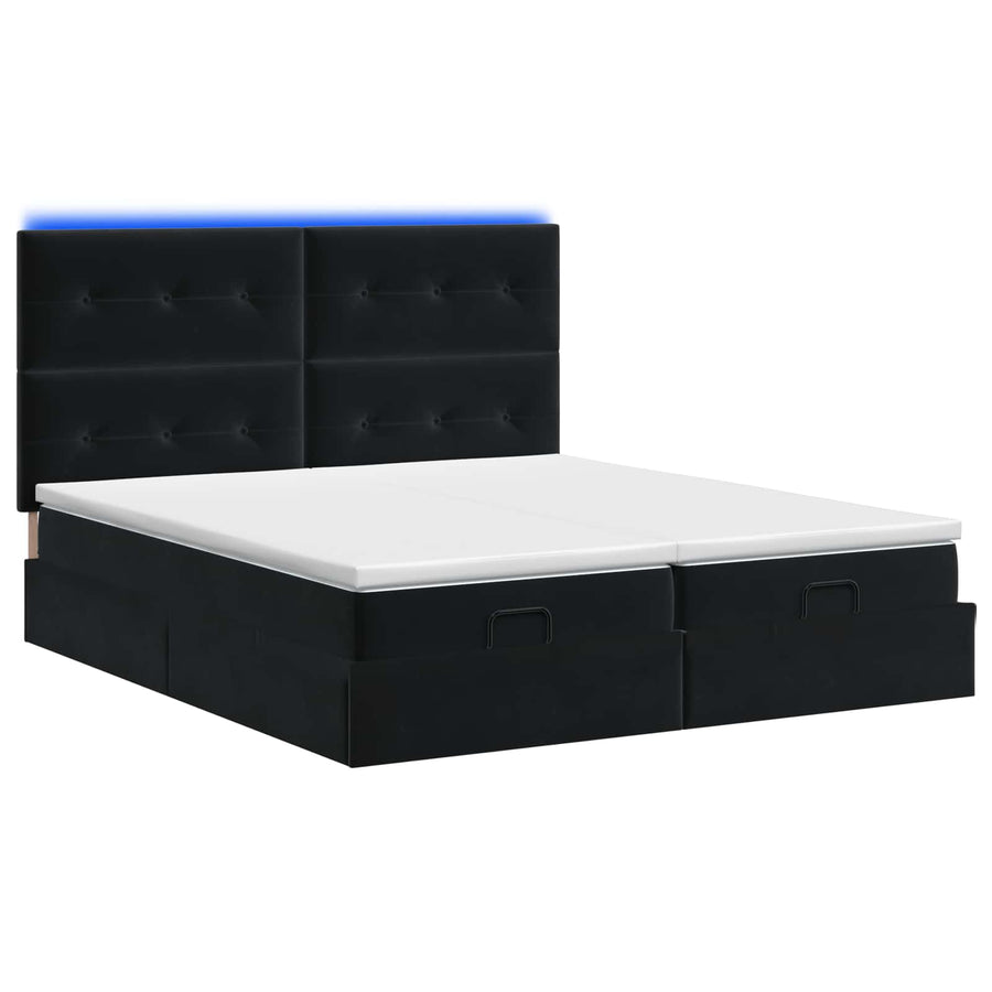 Ottoman Bed met Matrassen en LED Zwart 160 x 200 cm fluweel