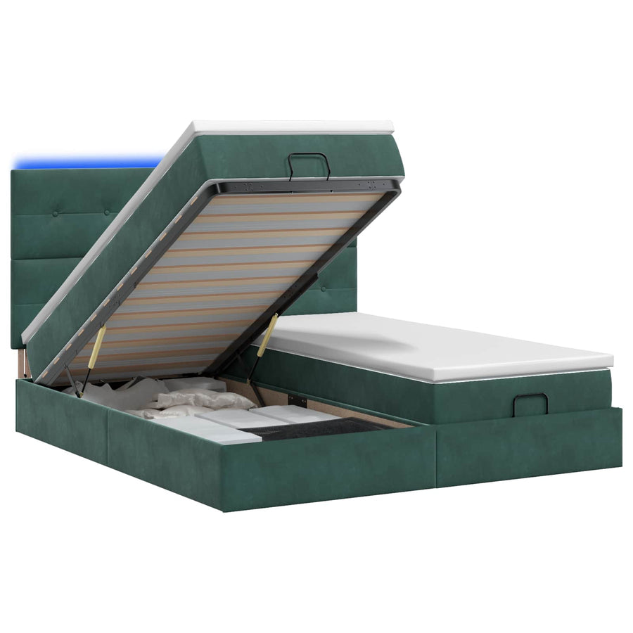 Ottoman Bed met Matrassen en LED Donkergroen 160 x 200 cm