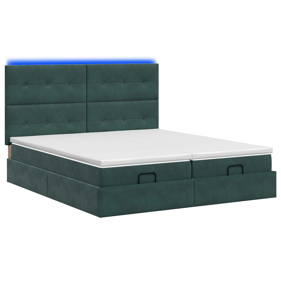 Ottoman Bed met Matrassen en LED Donkergroen 160 x 200 cm