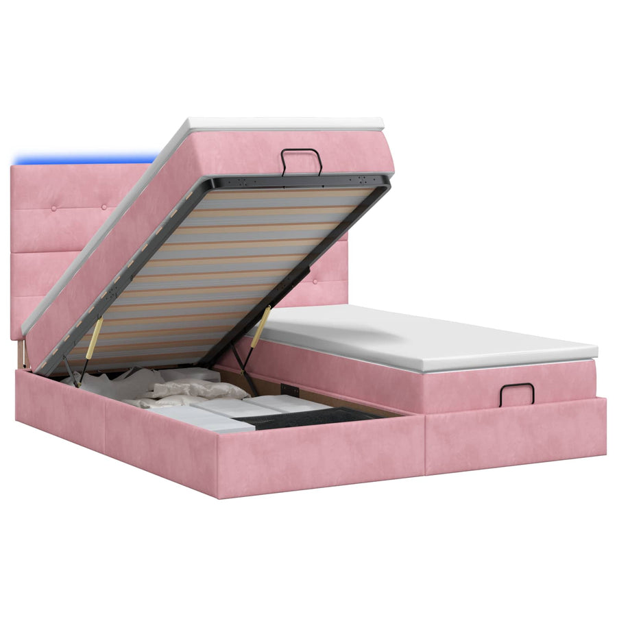 Ottoman Bed met Matrassen en LED Roze 160 x 200 cm fluweel