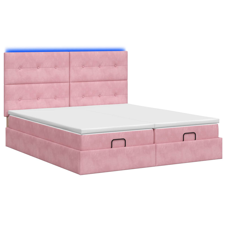 Ottoman Bed met Matrassen en LED Roze 160 x 200 cm fluweel