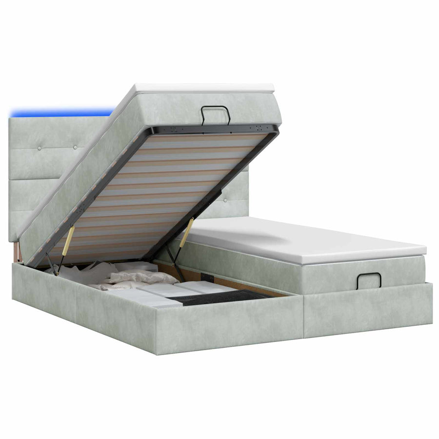 Ottoman Bed met Matrassen en LED Lichtgrijs 200 x 200 cm