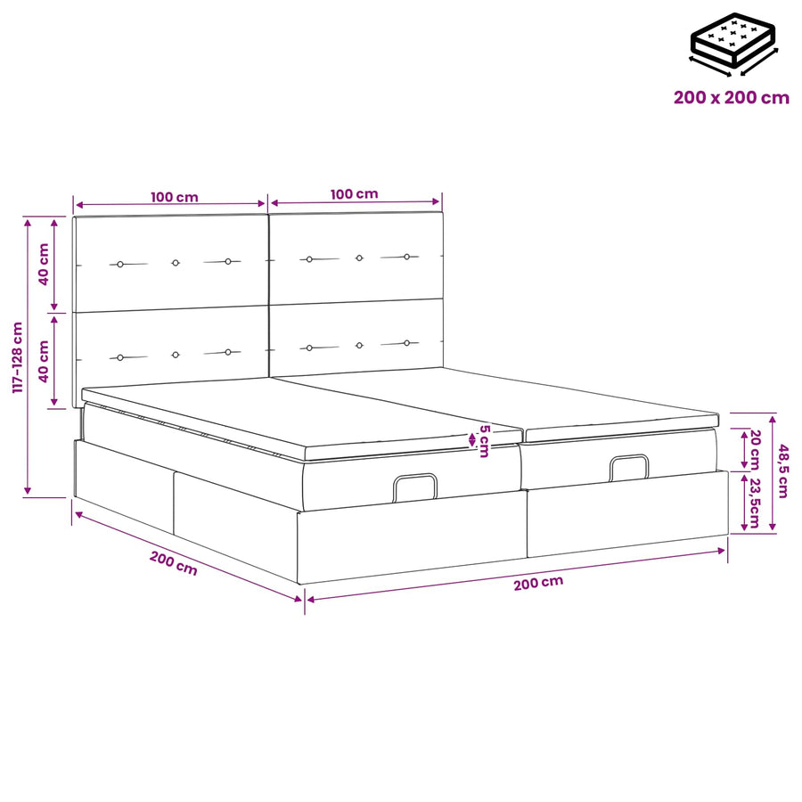 Ottoman Bed met Matrassen en LED Donkergroen 200 x 200 cm